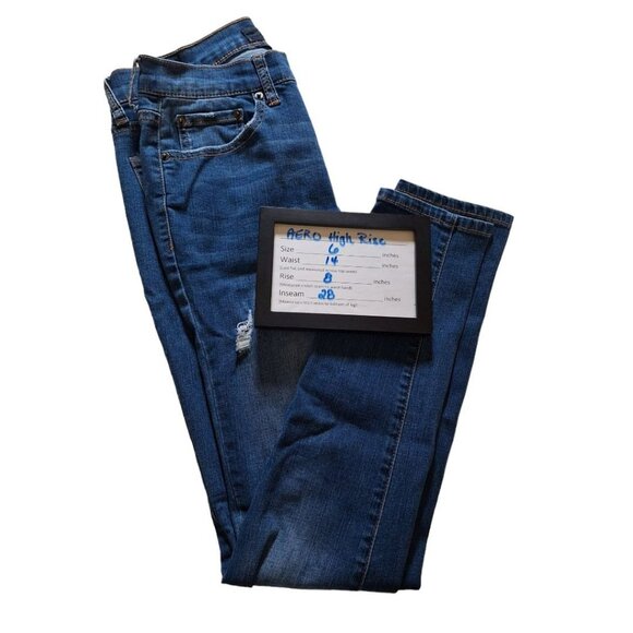 Aero High Rise Womens Size 6 Ripped Distressed Blue Jeans Regular - Picture 3 of 13